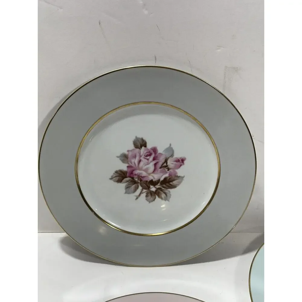 Set Of 3 Noritake Japan Dinner 11” Plate Flowers Pink Blue Gray Floral Lot‎
